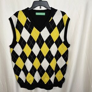 GolfKnickers Argyle Golf Sweater Vest  Mens XL Black Yellow White V Neck Preppy